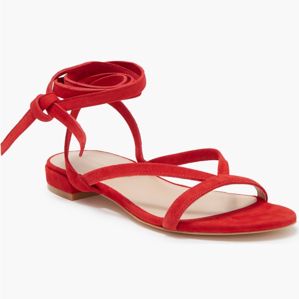Women’s NWB Stuart Weitzman Wrap Lace-Up Sandals Red Suede, 7